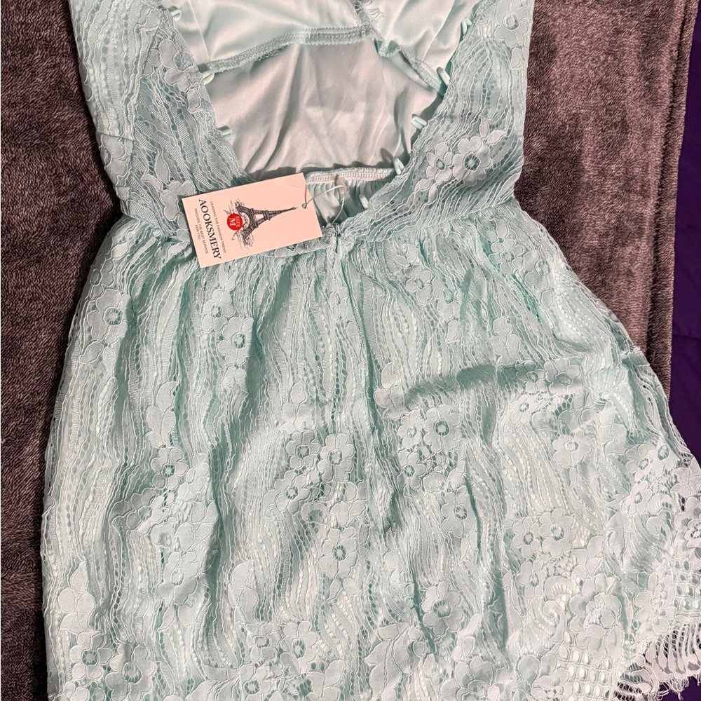 Chic Light Blue Lace Formal Dress - Picture 2 of 2